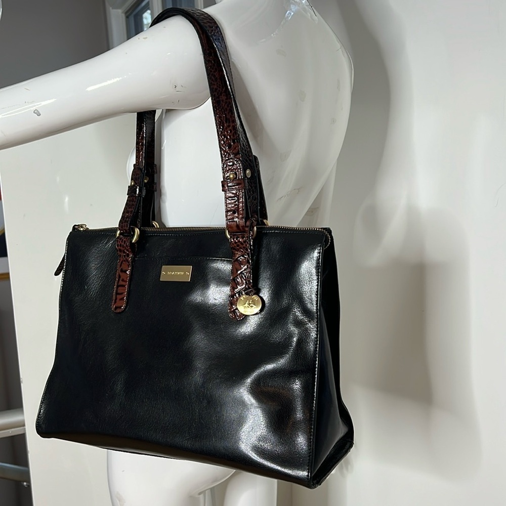 Brahmin Arno Tuscan Black Brown Croc Embossed Leather Tote Shoulder Bag